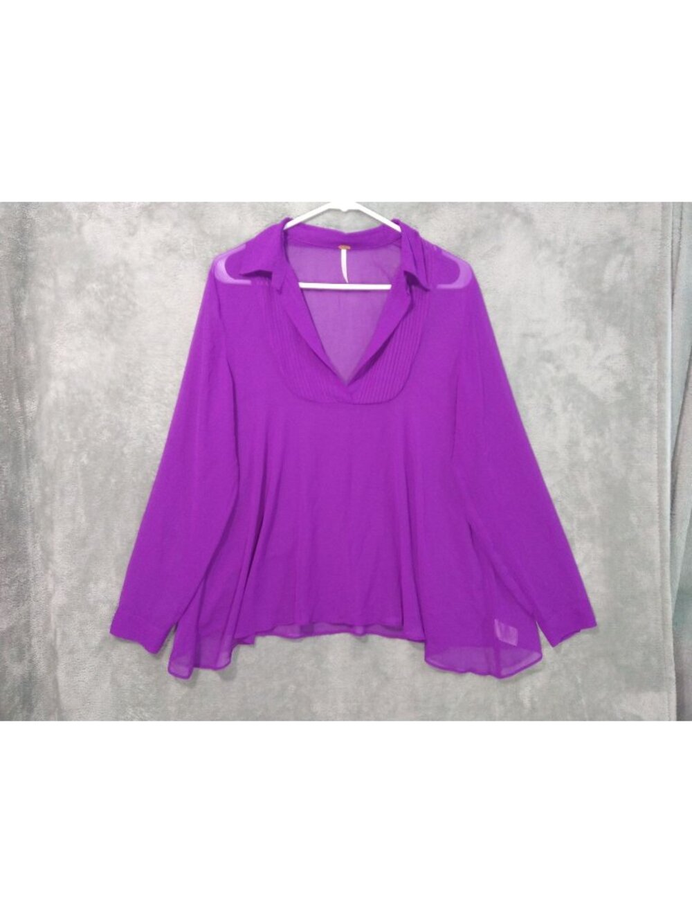 Free People Shirt Womens Small Fuchsia Purple Tunic Long Sleeve V Neck Top Sheer